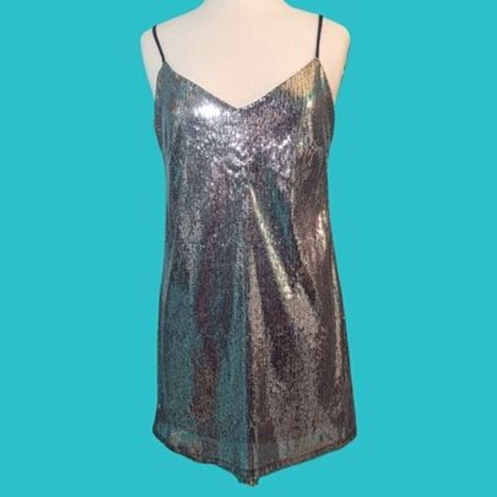 Wild Fable Silver Sequin Mini Dress Size S Preowned
